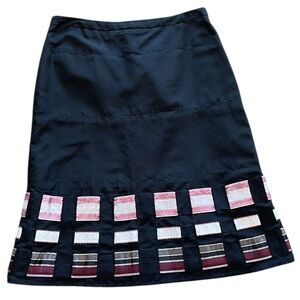 Etcetera Black Silk Cotton Blend Skirt Sz 2 Woven Ribbon Hem Lined